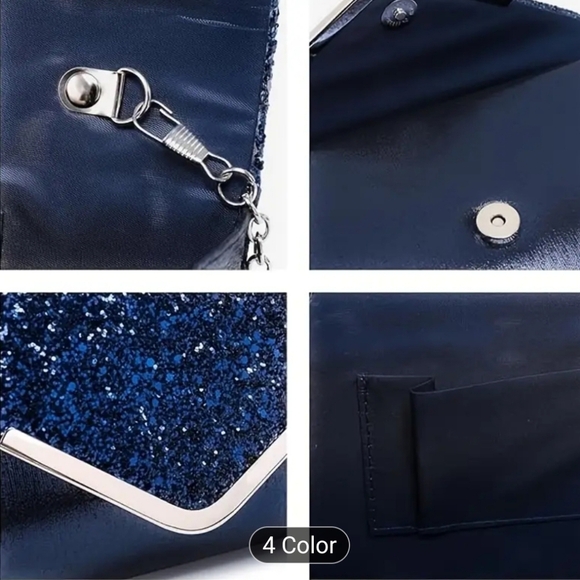 Women's Red Glittery Evening Bag/Clutch with Detachable Chain Strap, … - Picture 6 of 9